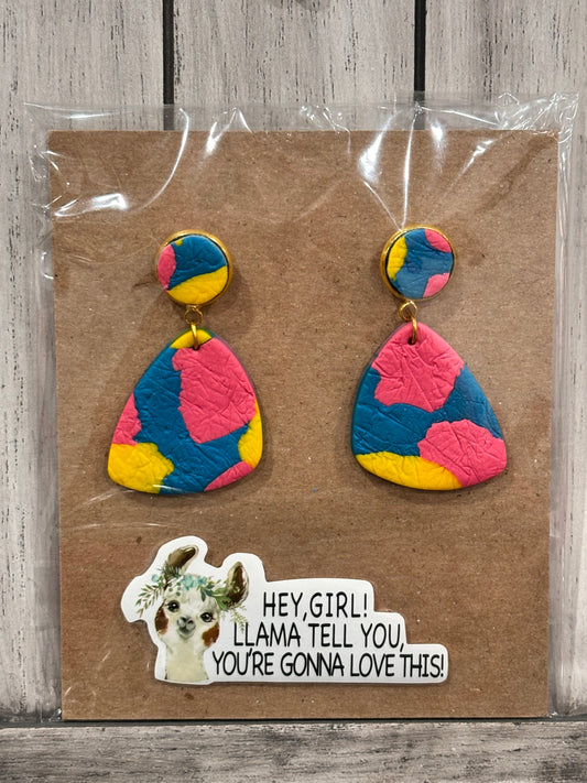 Pink, Blue, and Yellow Handmade Clay Earrings