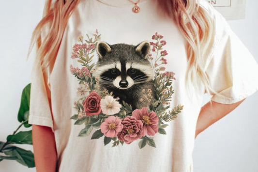 Raccoons and Pink Floral