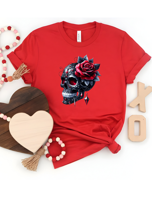 Skull with red rose