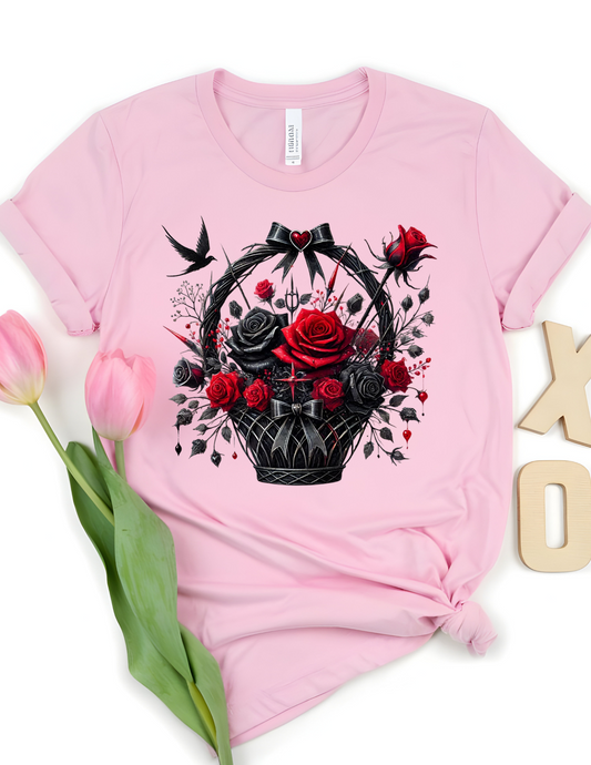 Black and Red Roses in Basket