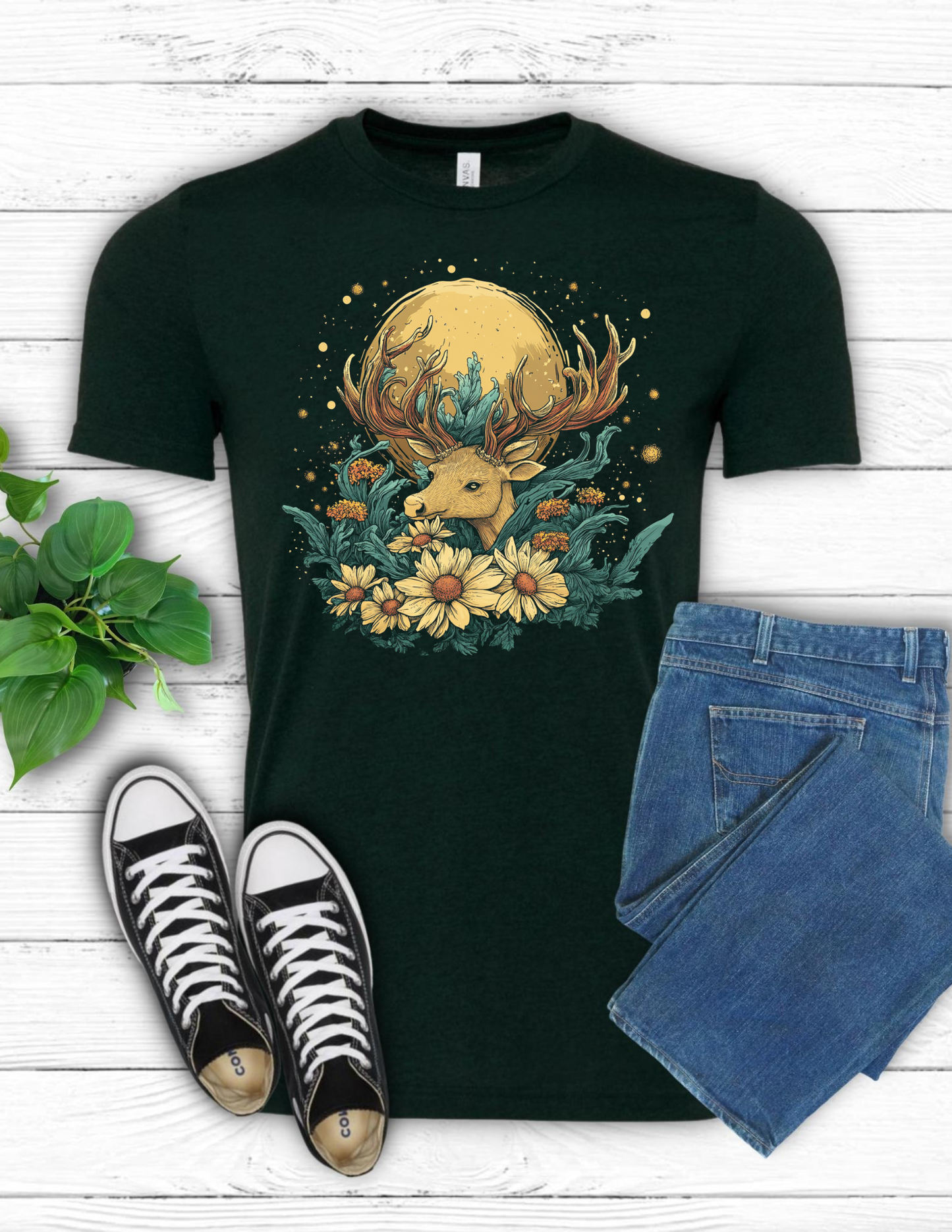 Vintage Deer with Flowers