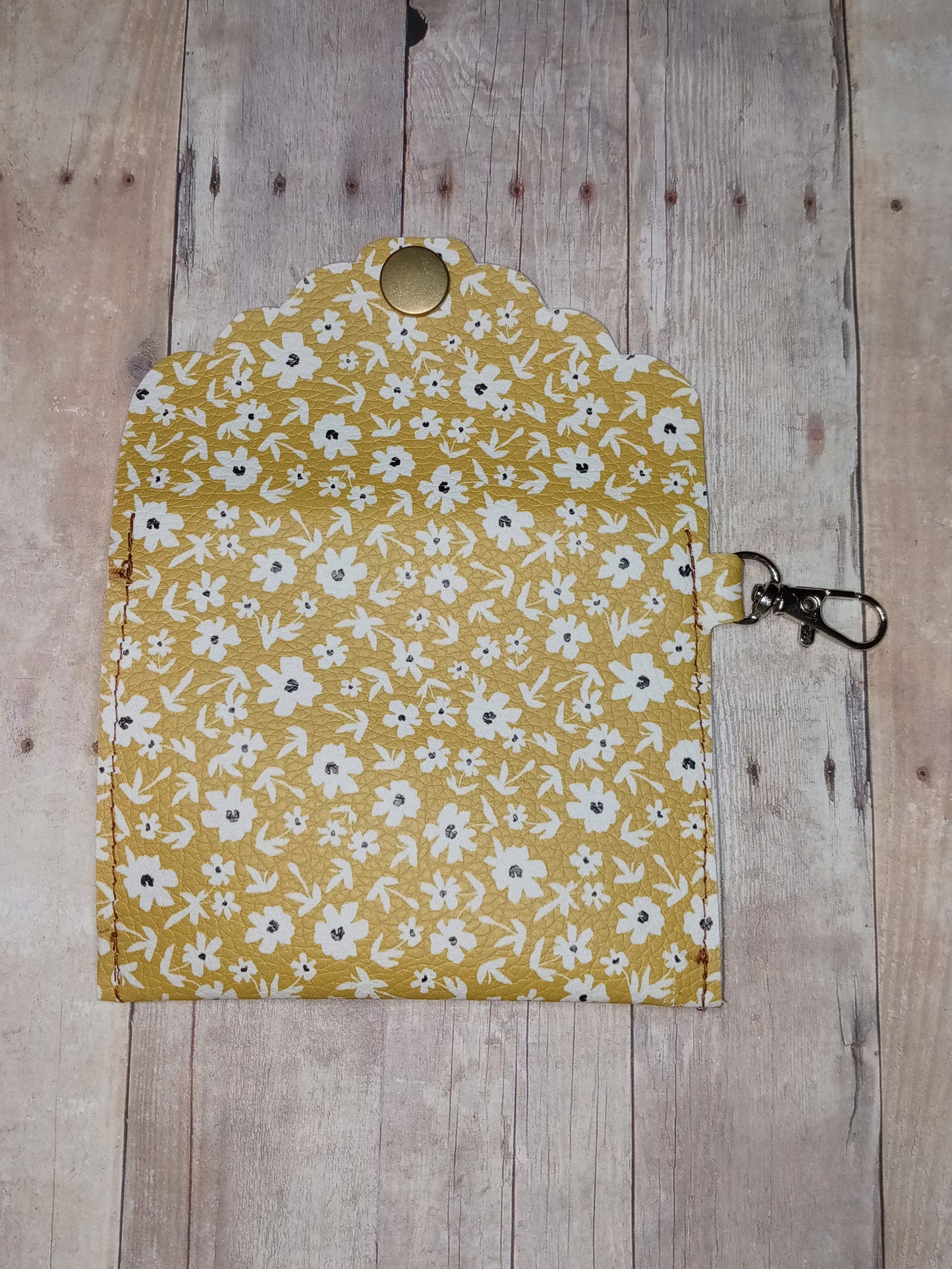 Cream flowers on mustard mini keychain wallet