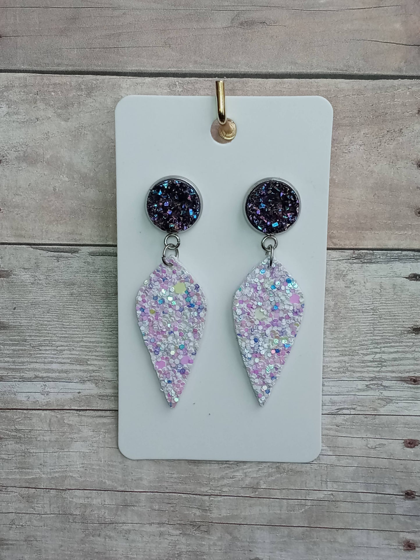 Mystic druzy and glitter dangle earrings