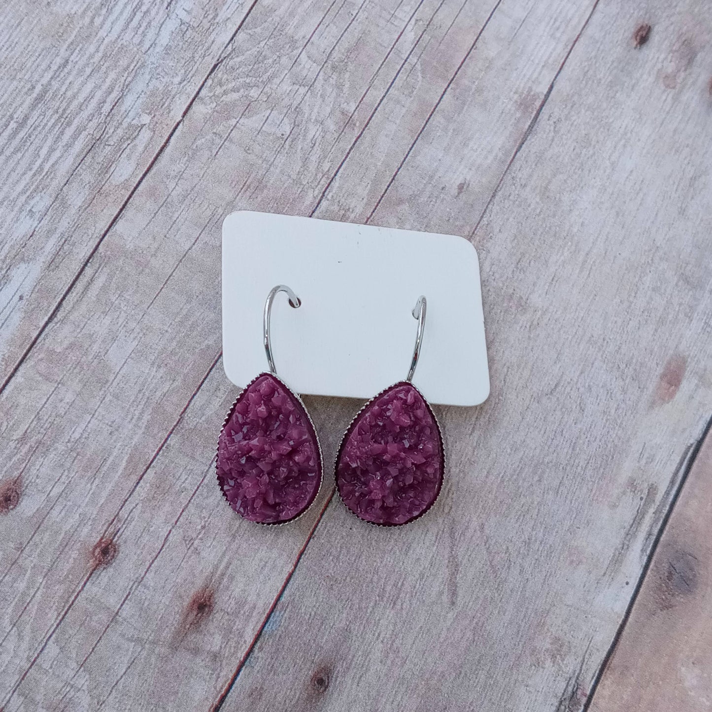 Purple druzy teardrop French lever dangle