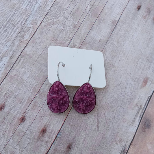 Purple druzy teardrop French lever dangle