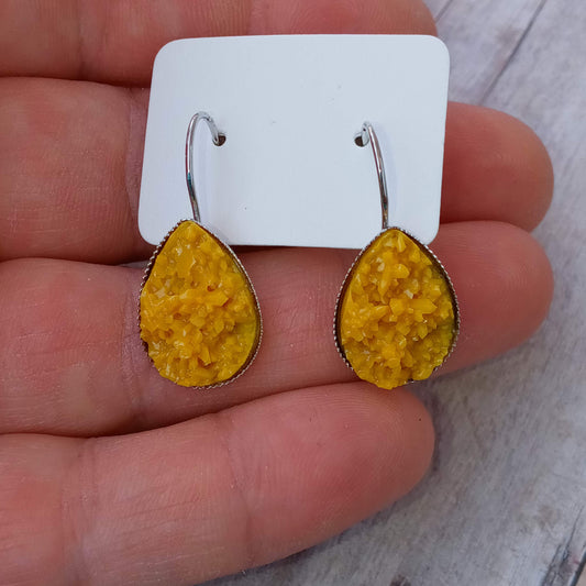 Mustard yellow druzy teardrop French lever dangle