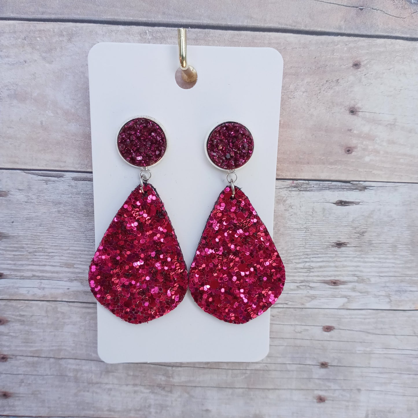 Raspberry glitter and glitz raspberry druzy dangle