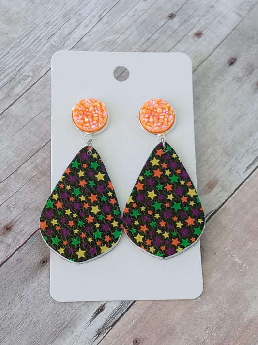 Neon Orange Stars 2" dangly earrings