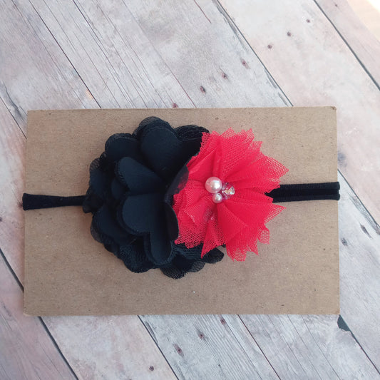 Black and red flowers on black nylon headband
