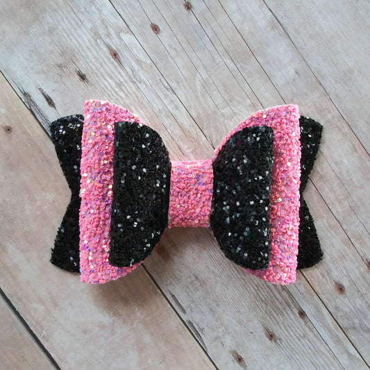 Black and Pink Glitter 3.5" Double Layer Bow