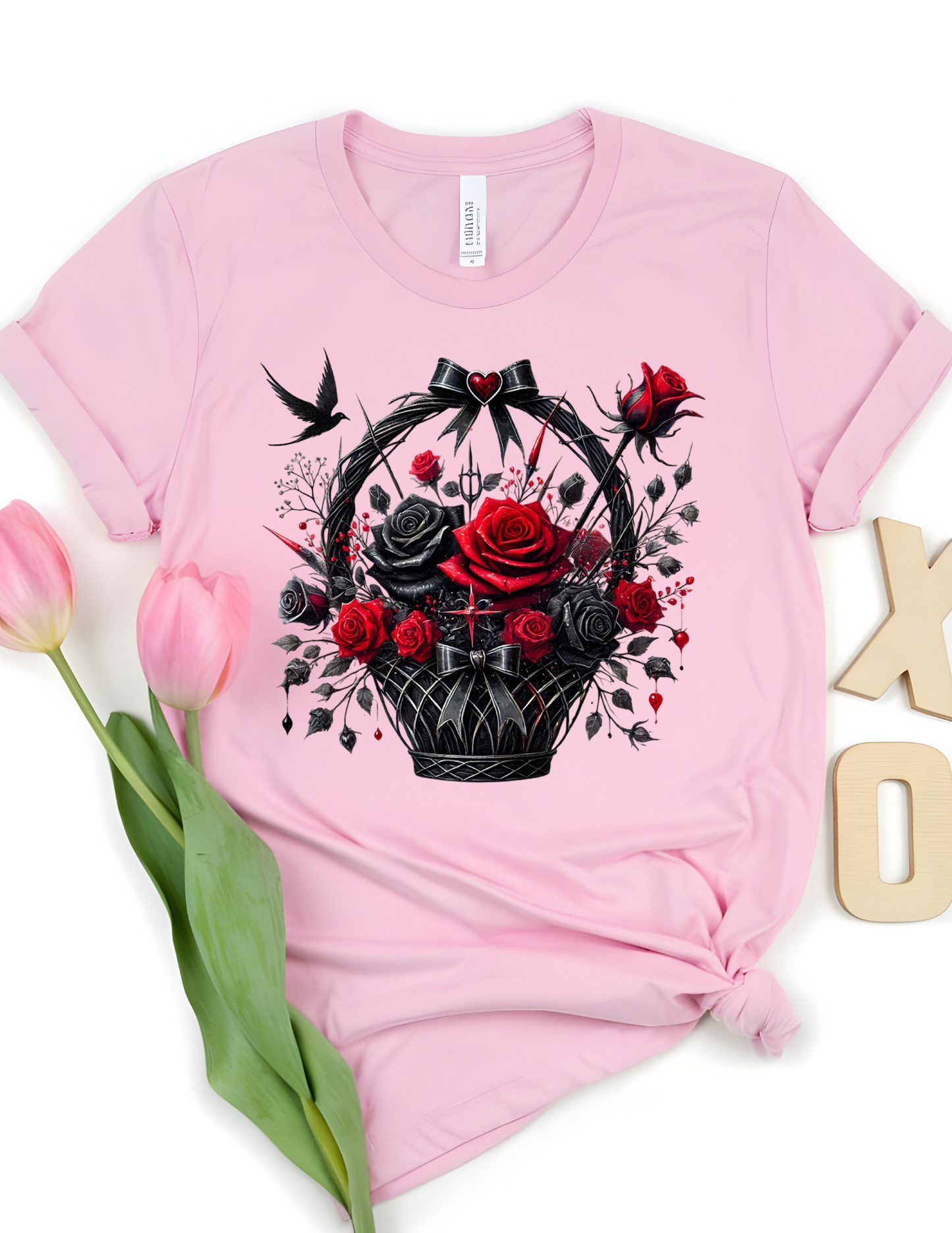 Black and Red Roses in Basket