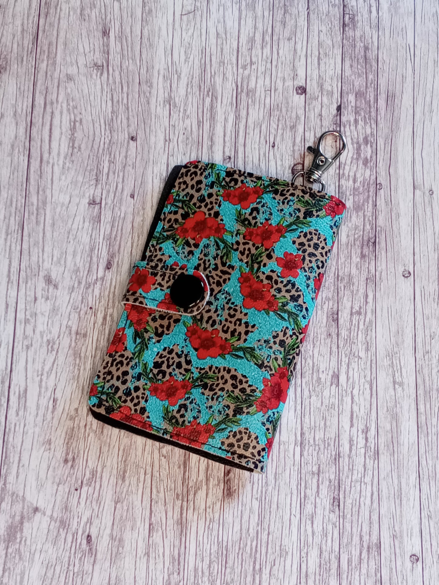 Red flower and leopard 2 pocket mini wallet/keychain wallet