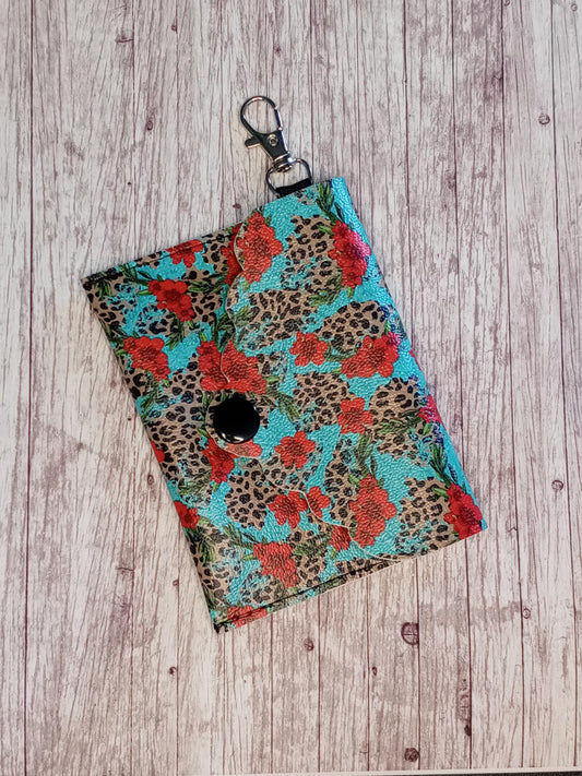 Red flower and leopard mini wallet/keychain wallet