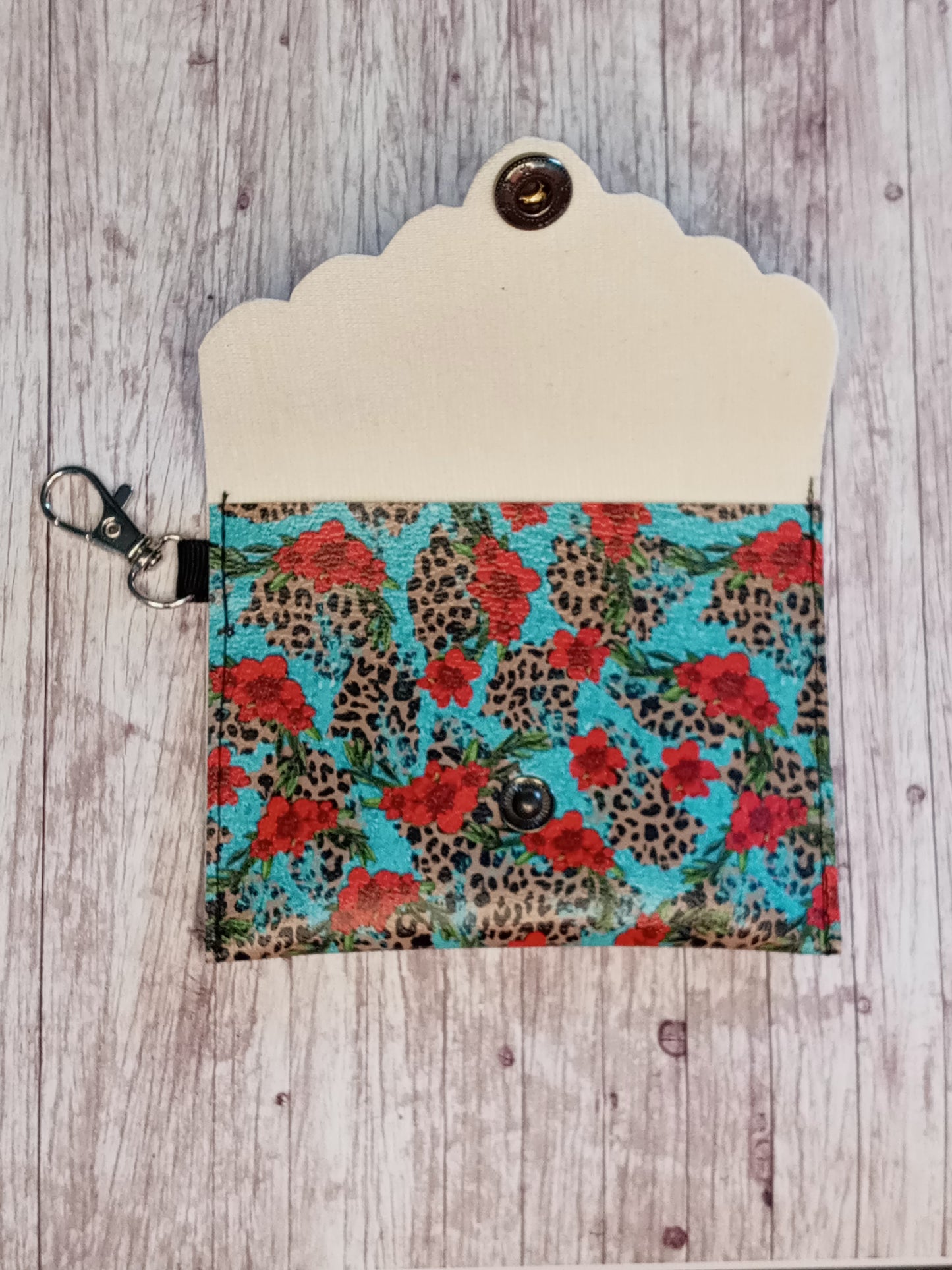 Red flower and leopard mini wallet/keychain wallet