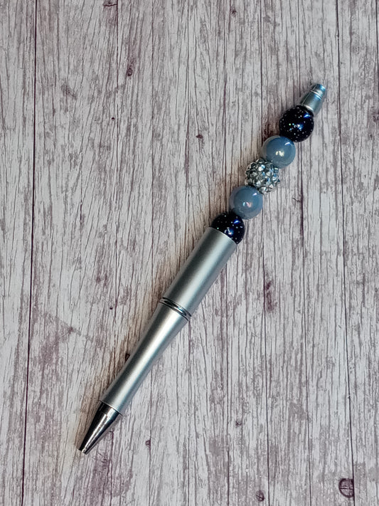 Blue and silver beaded pen