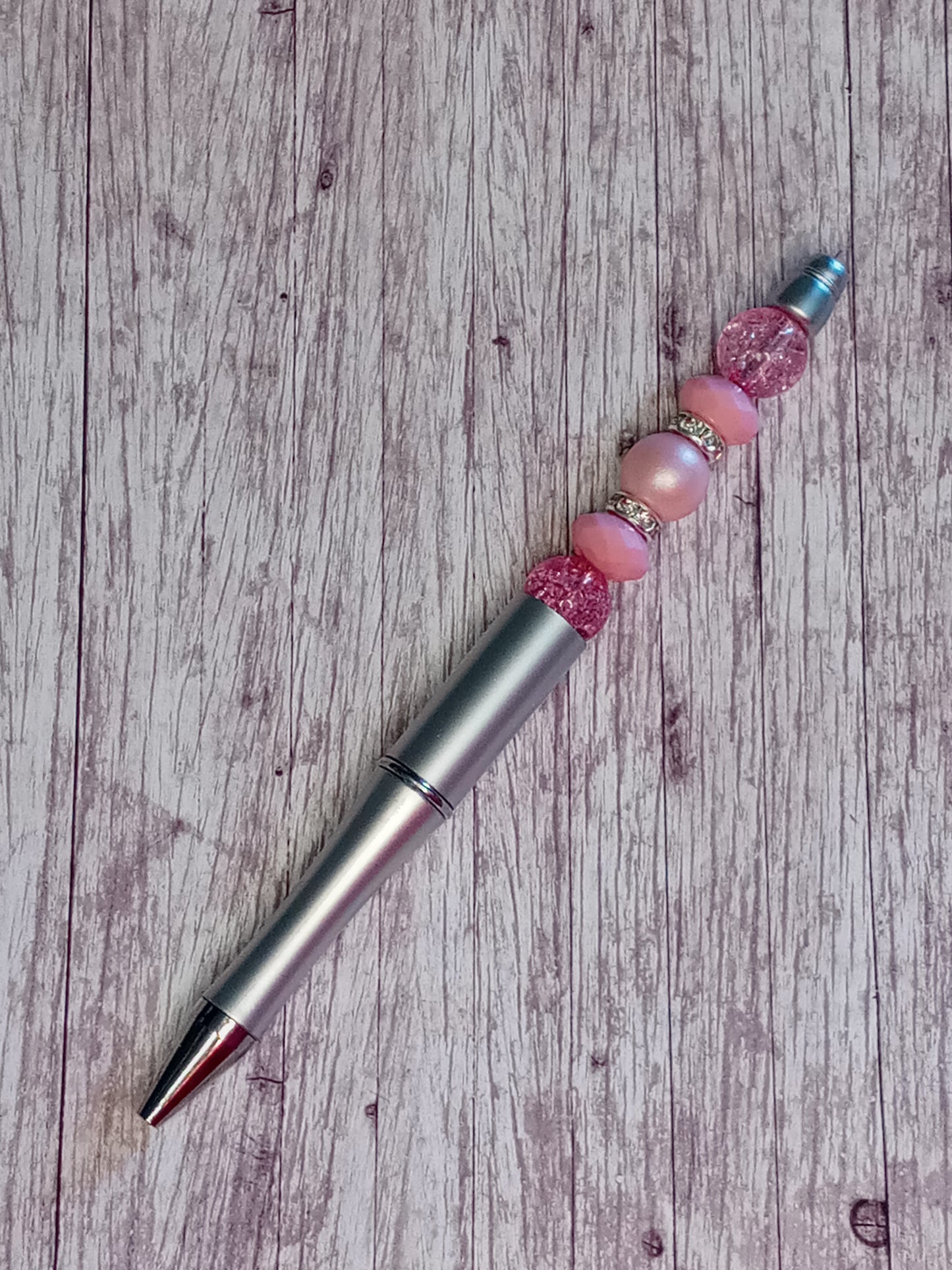 Pink and silver beaded pen