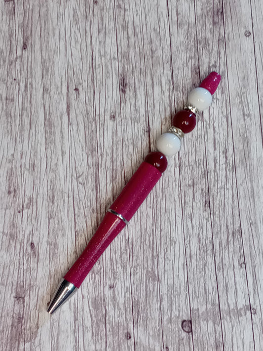 Pink and white beaded pen