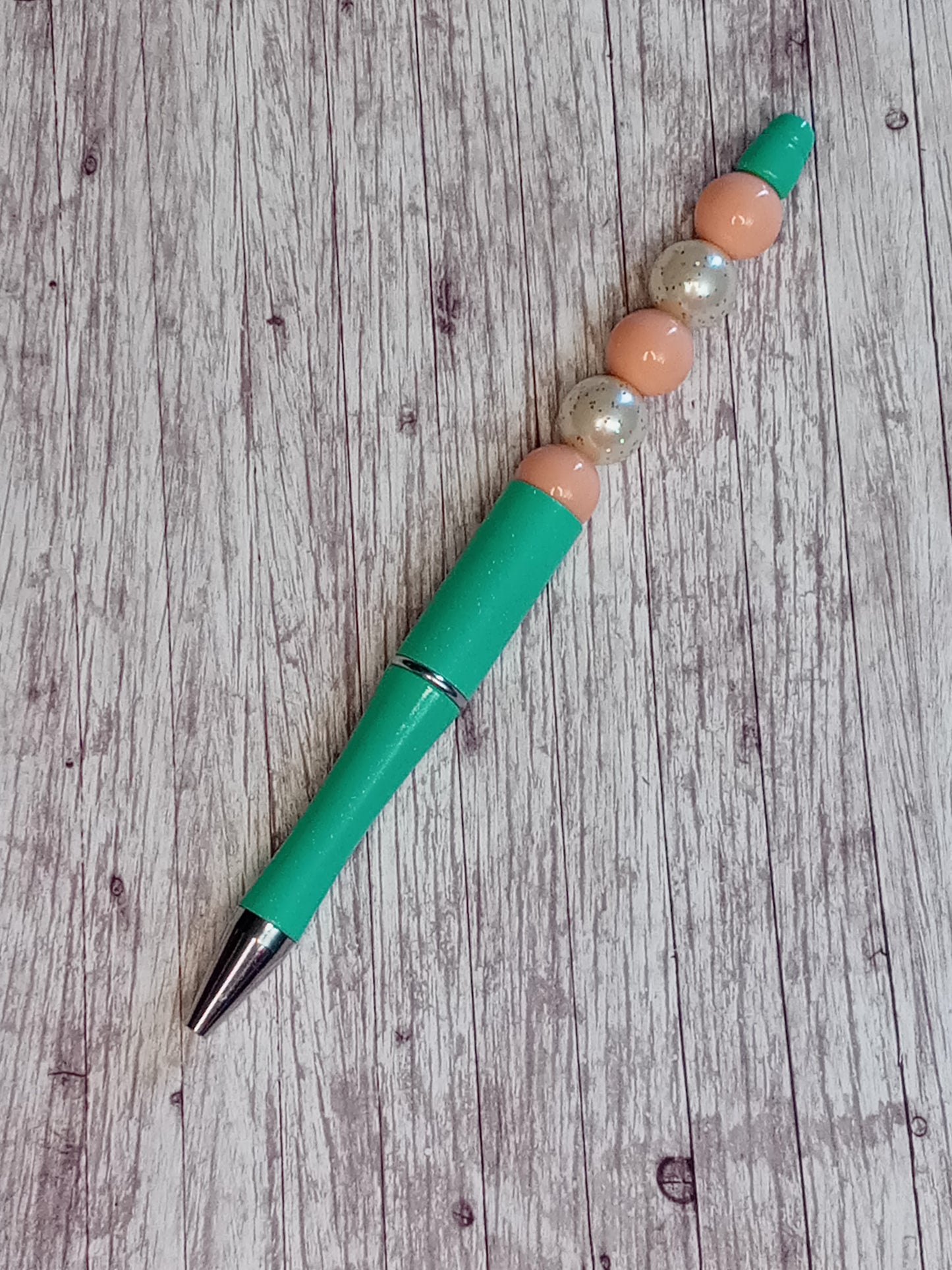 Mint and coral beaded pen