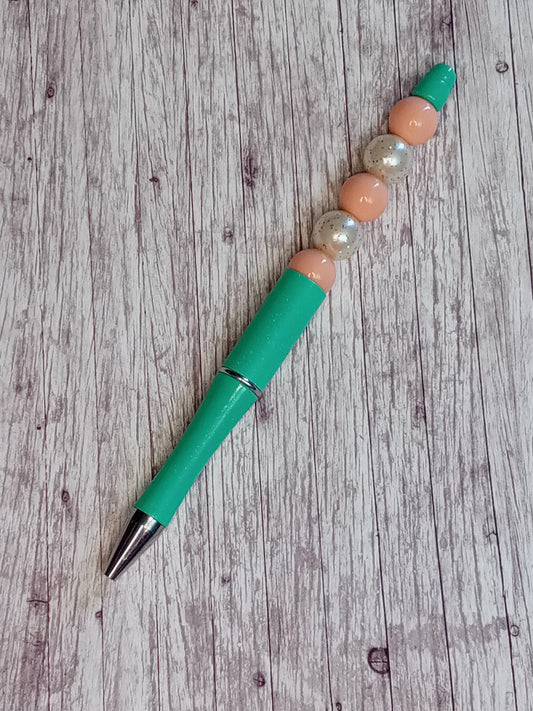 Mint and coral beaded pen