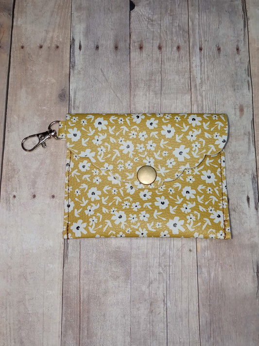 Cream flowers on mustard mini keychain wallet