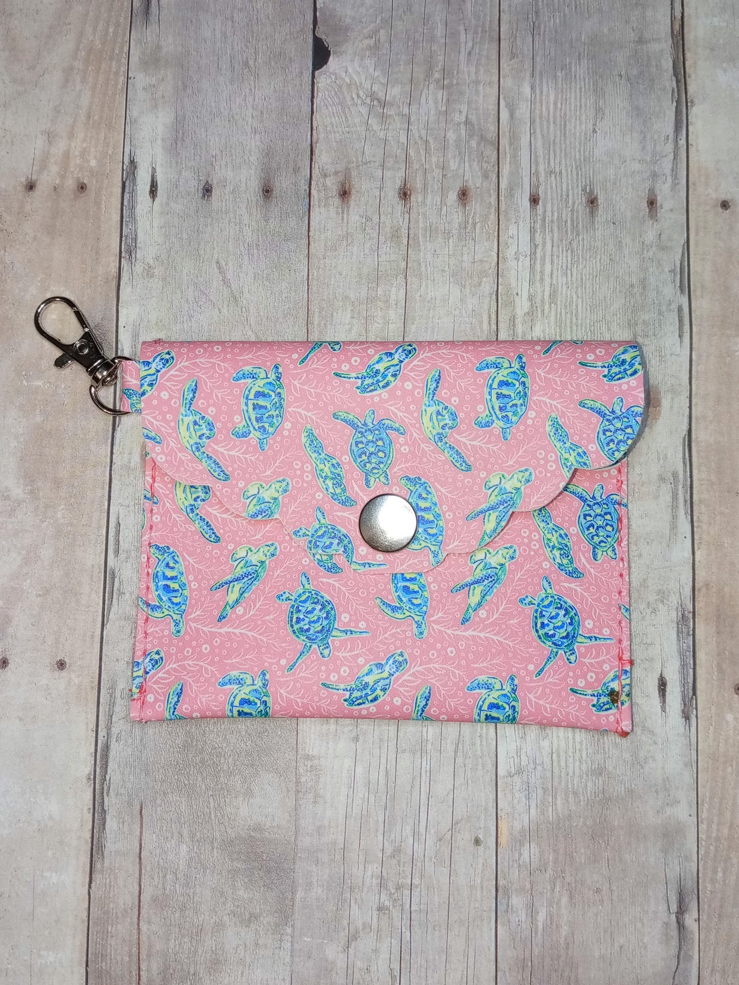 Turtles on pink mini keychain wallet