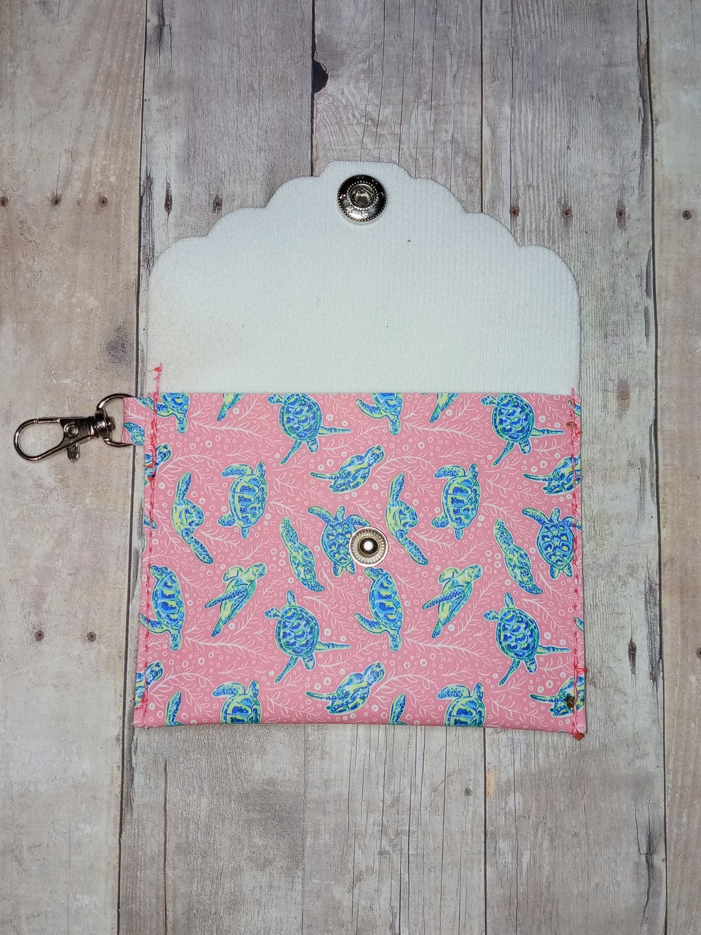 Turtles on pink mini keychain wallet