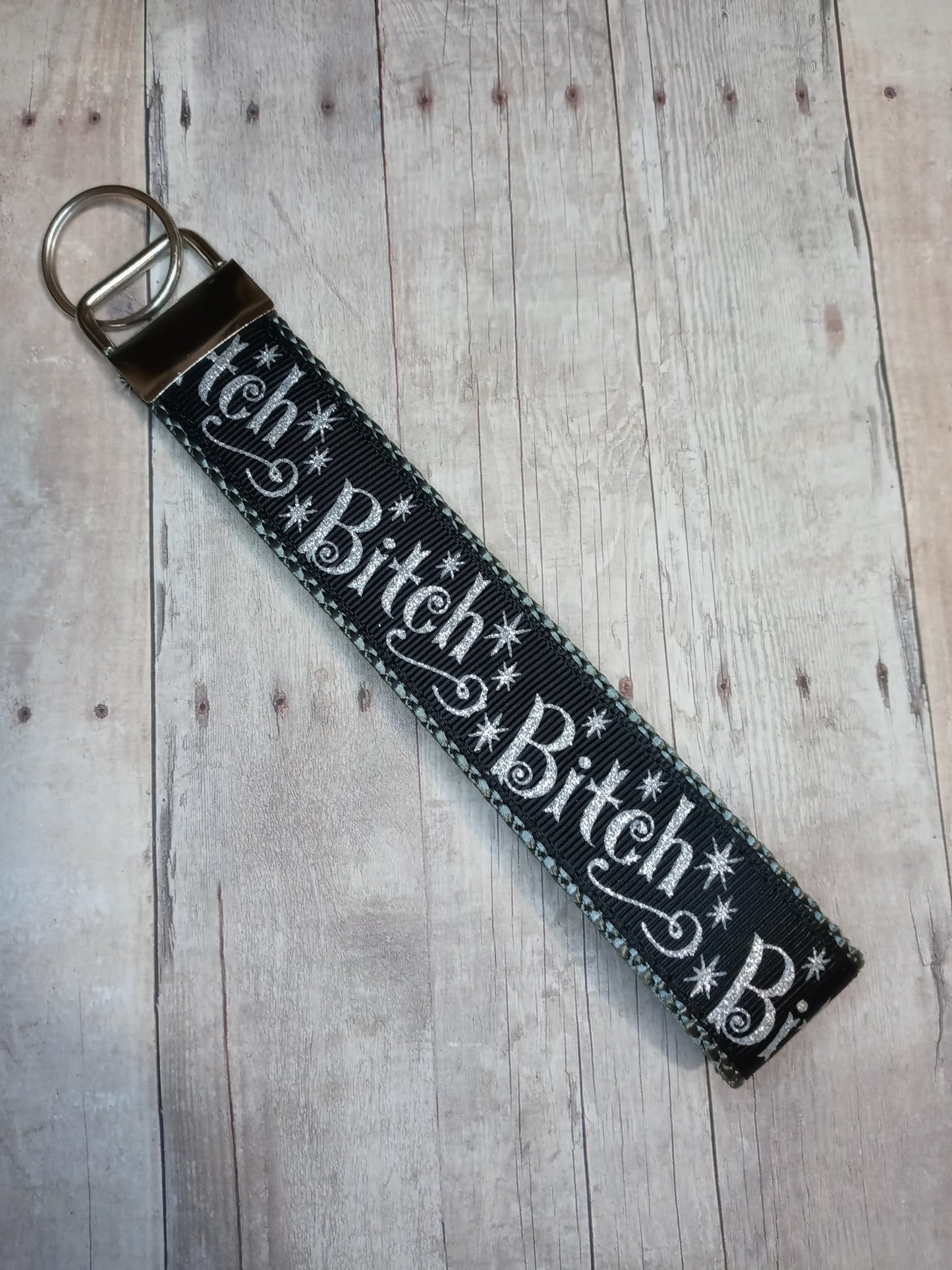 Black and silver glitter bitch 6" keychain