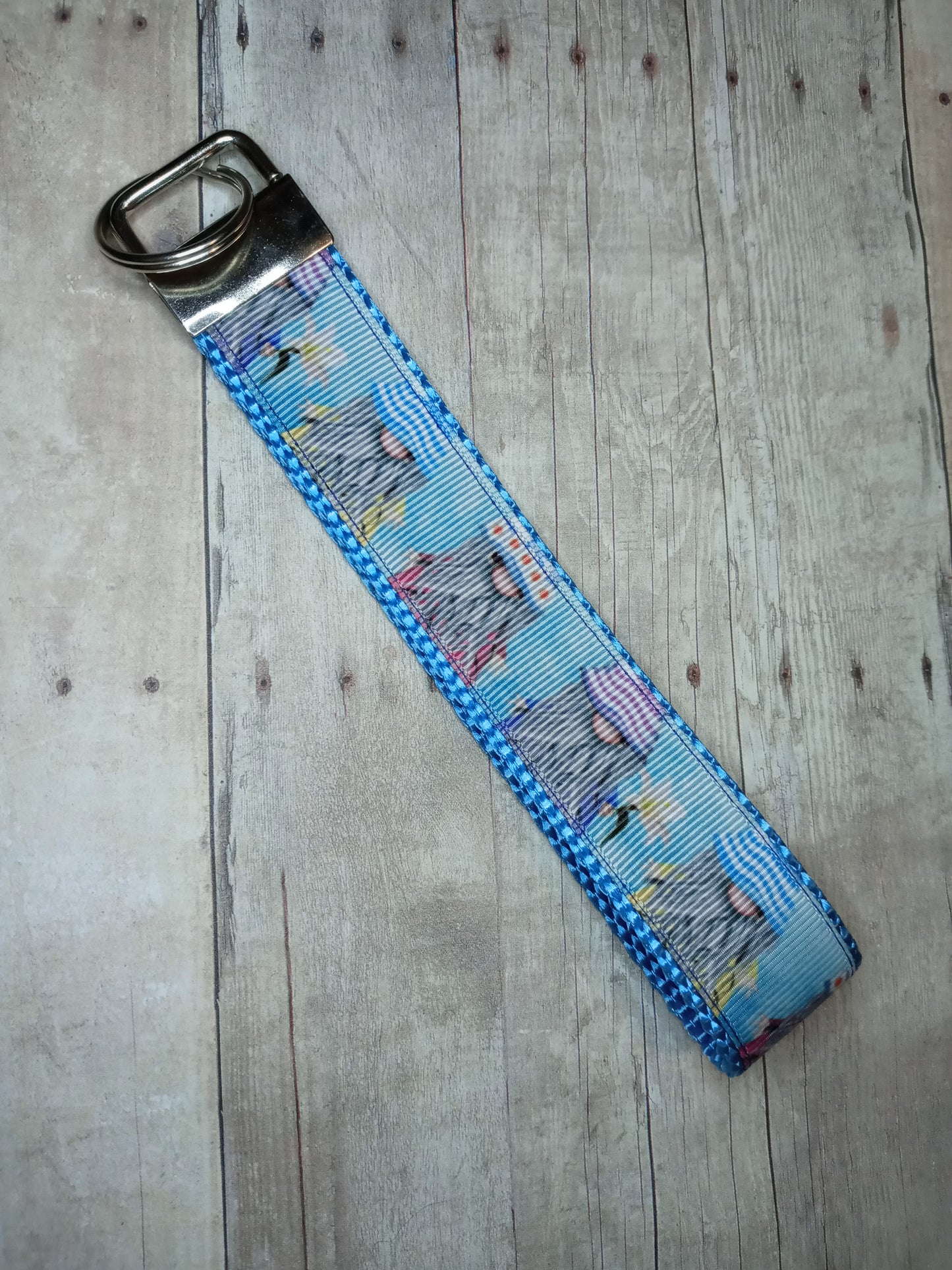 Gnomes on blue webbing 6" keychain