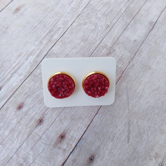 Burgundy druzy stud earrings 12MM