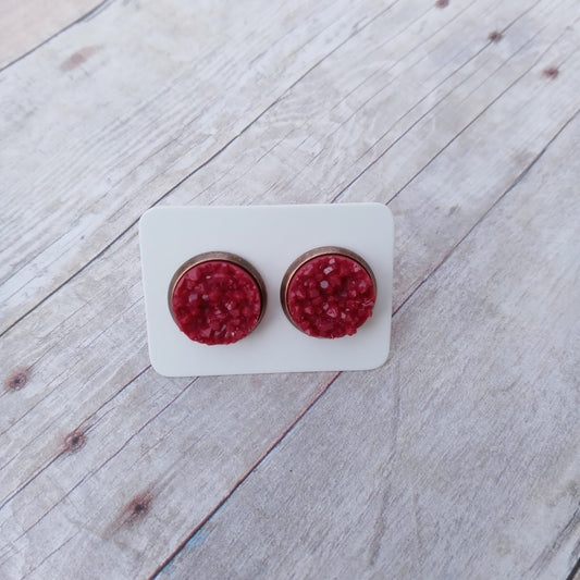 Burgundy druzy stud earrings 12MM