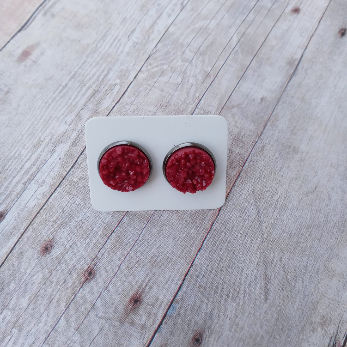 Burgundy druzy stud earrings 12MM