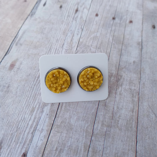 Mustard Druzy Stud Earrings 12MM