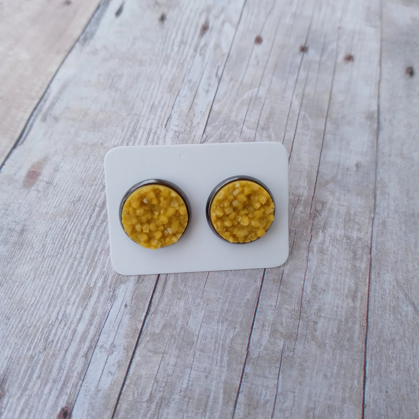 Mustard yellow druzy stud earrings 12MM