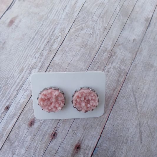 Light pink druzy stud earrings 12MM in loop crown setting