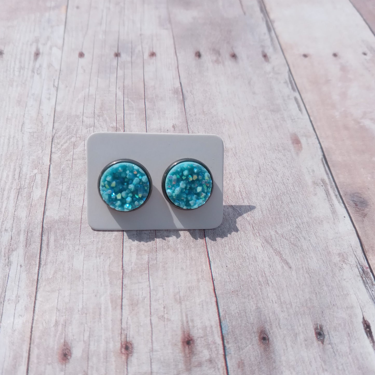 Glitzy light blue druzy stud earrings 12MM