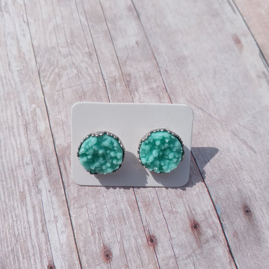 Mint druzy stud earrings 12MM crown setting