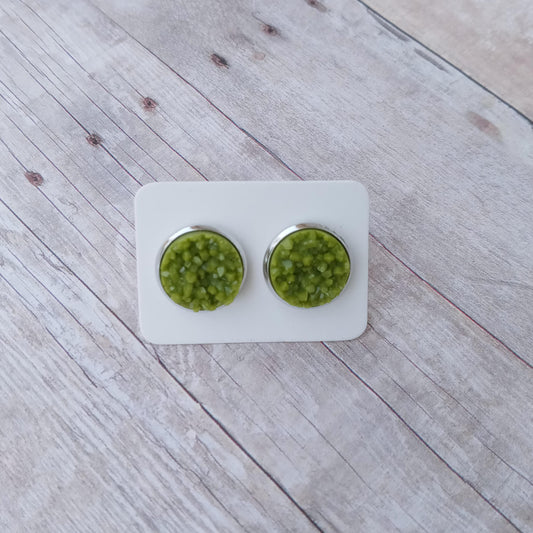 Olive green druzy stud earrings 12MM