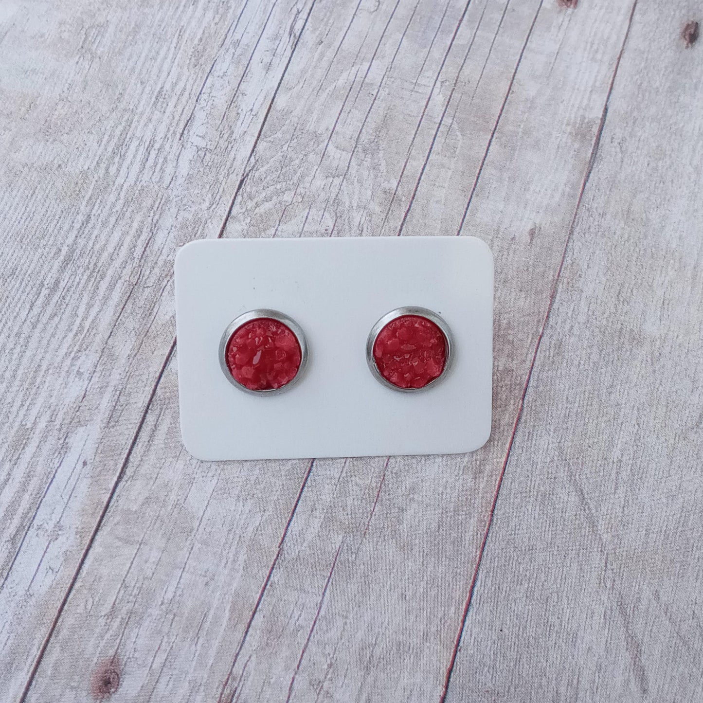 Red druzy stud earrings 8MM