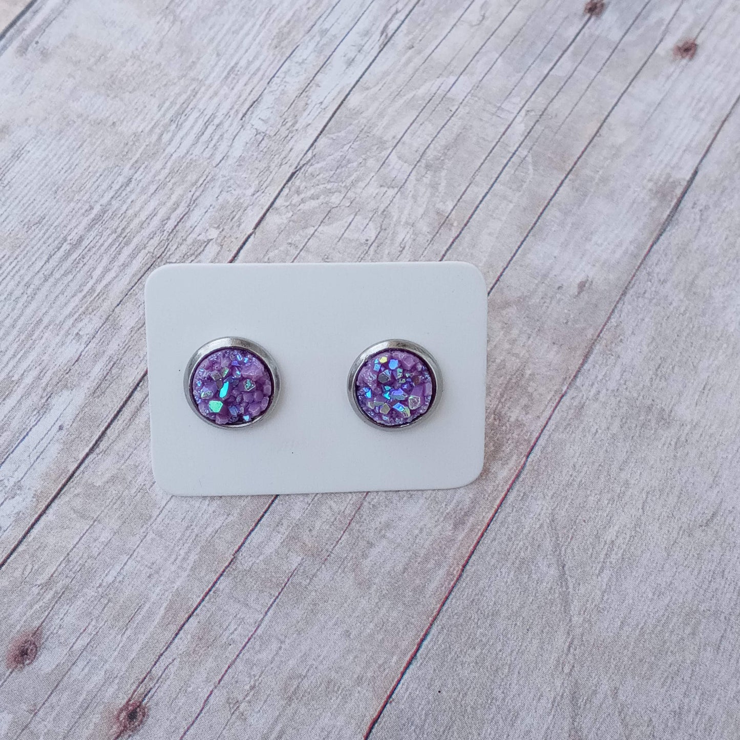 Glitzy purple druzy stud earrings 8MM