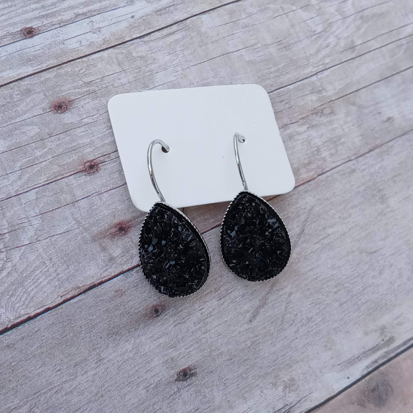 Black druzy teardrop  French lever dangle