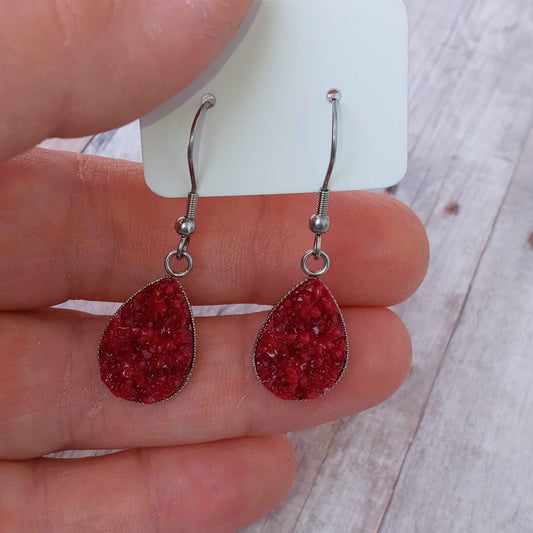 Burgundy druzy teardrop dangle