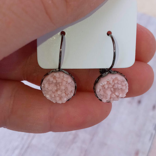 Light pink 12mm druzy French lever dangle