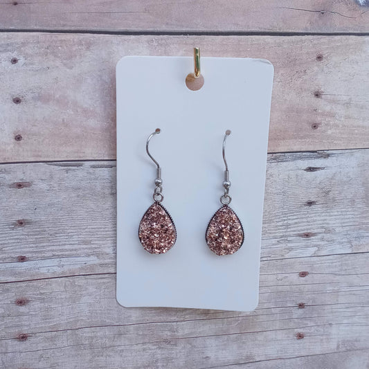 Rose gold druzy teardrop dangle