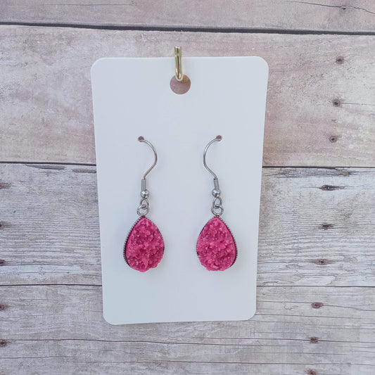 Pink druzy teardrop dangle