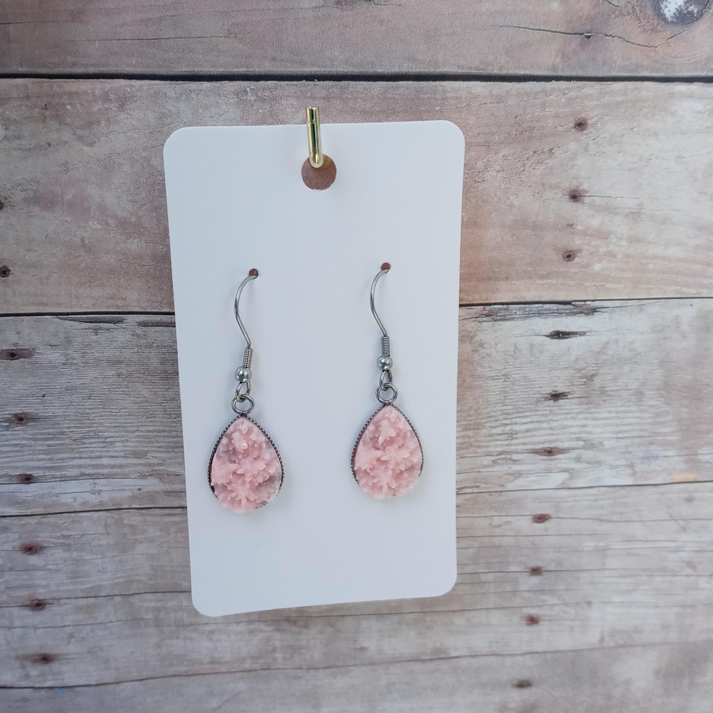 Light pink druzy teardrop dangle