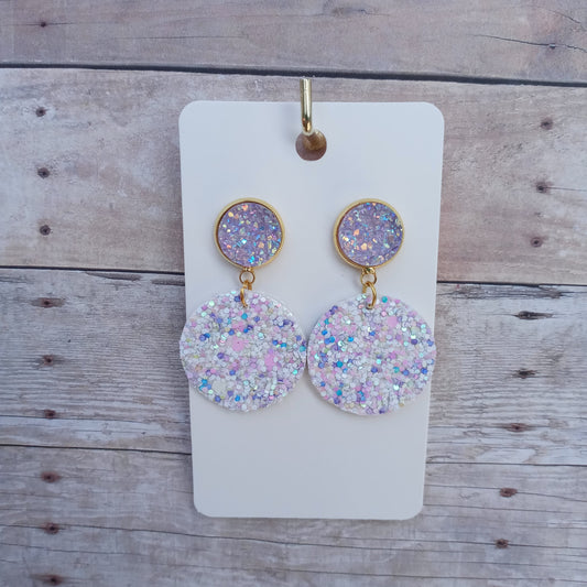 Multi-color glitter with light purple druzy earrings