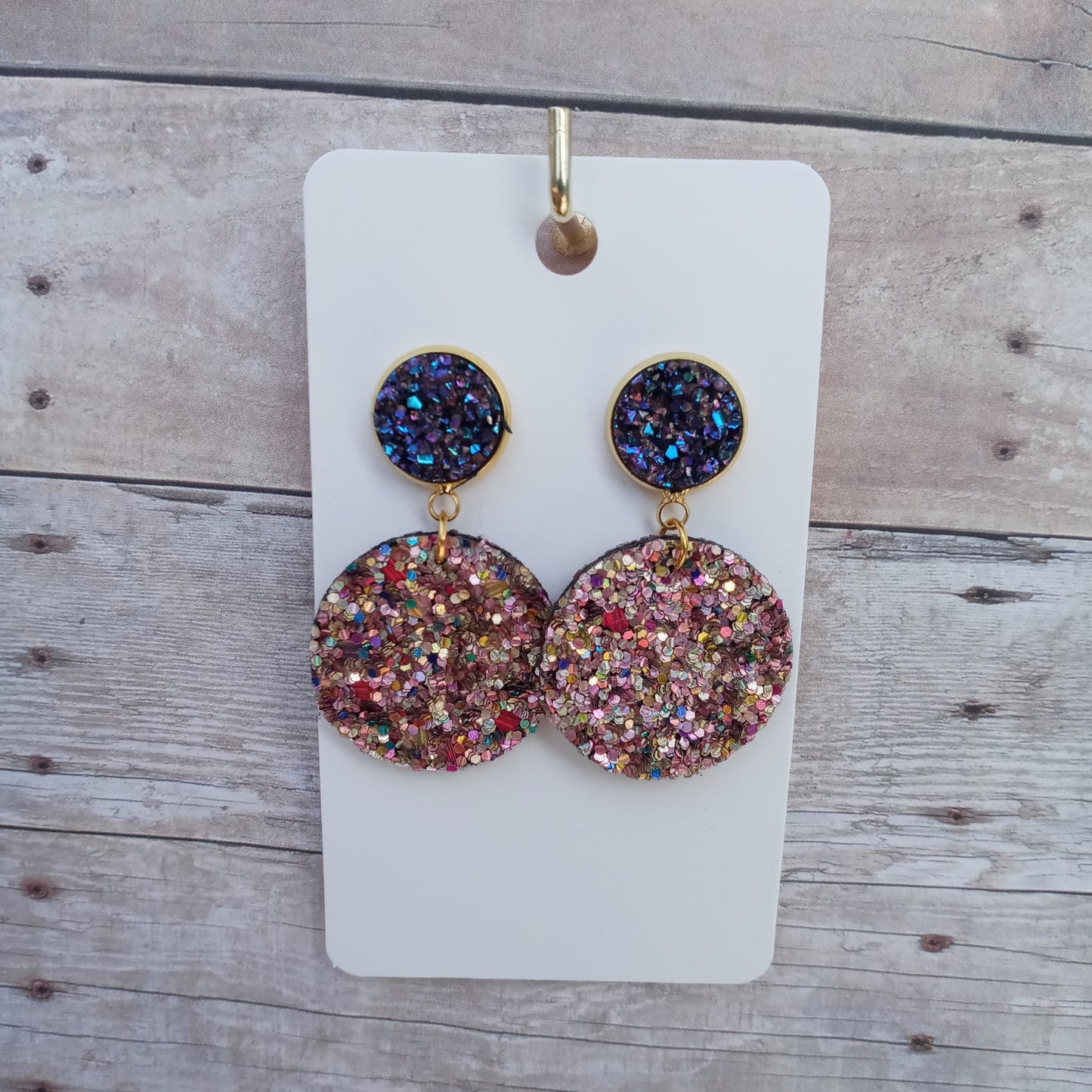 Multi color glitter with mystic druzy earrings