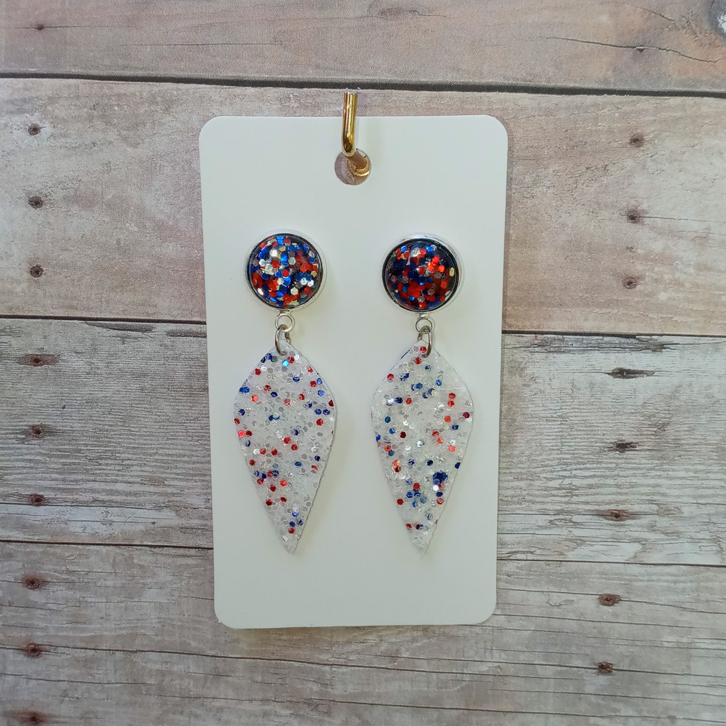 Glitter dome r/w/b glitter dangle earrings