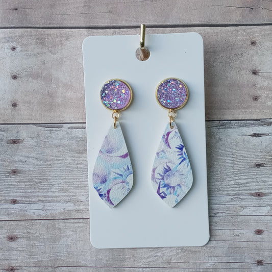 Light purple druzy with star/moon dangle earrings