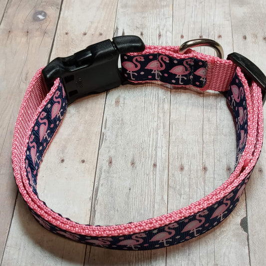 Pink and blue flamingo dog collar